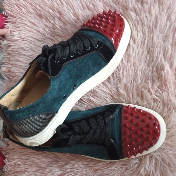 Christian Louboutin Green Suede Spikes Paris Size 40.5 Good Condition No Bx - Picture 6 of 12